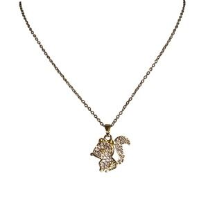 Gold Stainless Steel Crystal Squirrel Pendant Necklace Adjustable Chain Sparkly